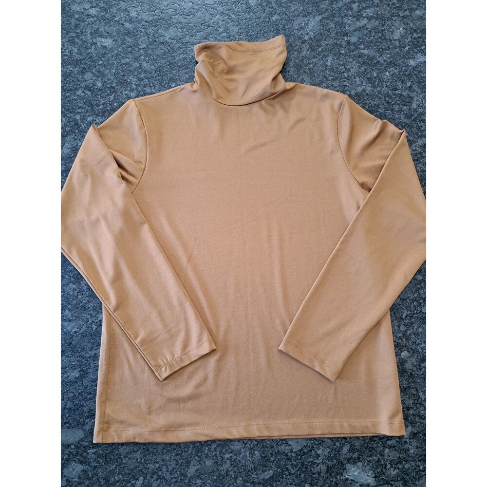 Susan Graver Essentials Caramel Brown Liquid Knit Mock Turtleneck Size Medium